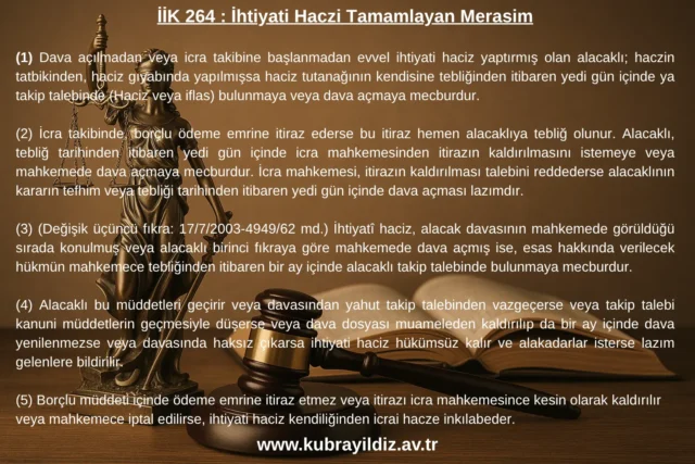 İİK 264 İhtiyati Haczi Tamamlayan Merasim | Ankara Avukat Kübra YILDIZ ÇOLAK Hukuk Bürosu İİK 264 İhtiyati Haczi Tamamlayan Merasim